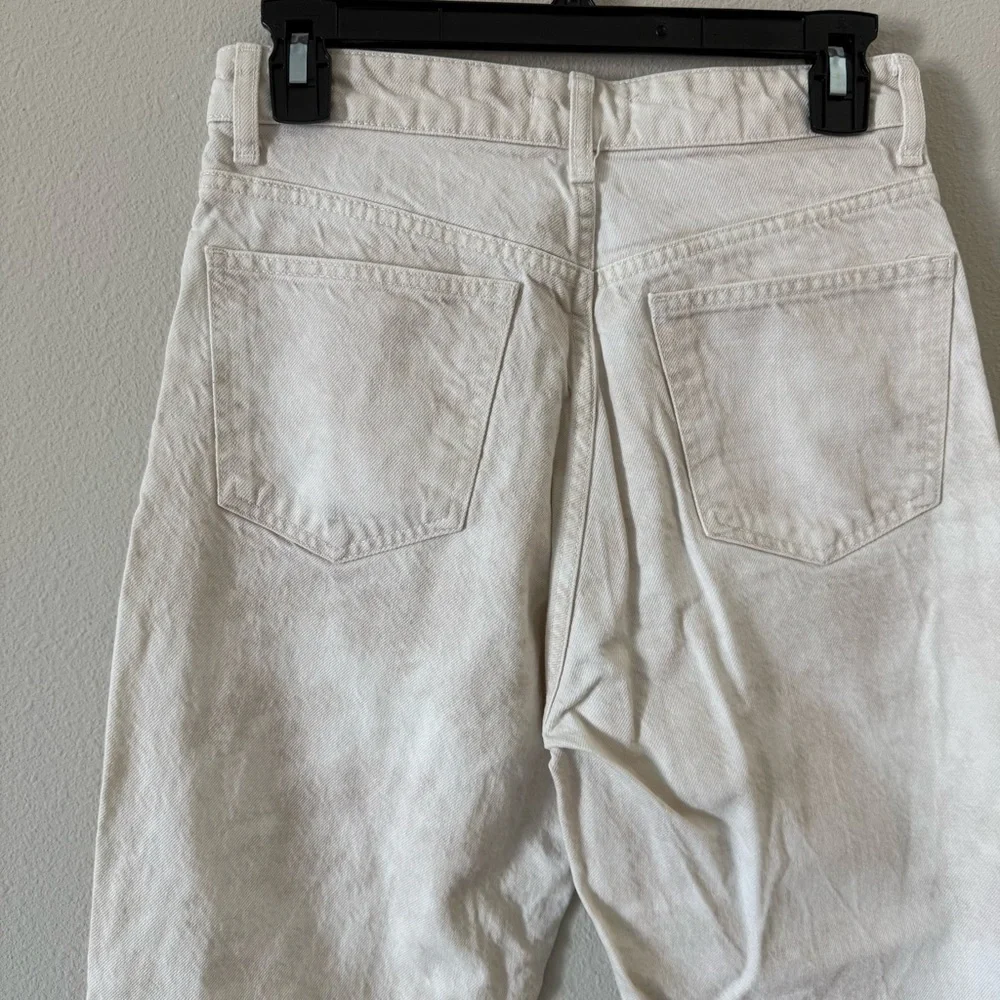 Zara Acid Wash Cream Straight Leg Jeans with Frayed Hem Button Fly Size 6 - Picture 7 of 7